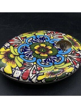 Alba Mexican Pottery Ikebana Flower Frog Vase Talavera Bright Colors Folk Art
